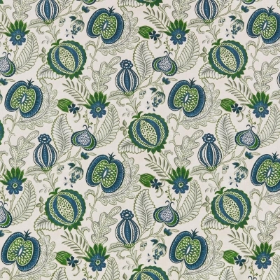 Floral Curtain Fabric : Winter Fruits Curtain Fabric Navy