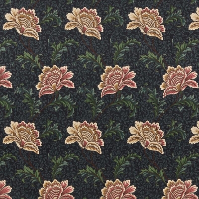 Floral Curtain Fabric : Winter Garden Curtain Fabric Ebony