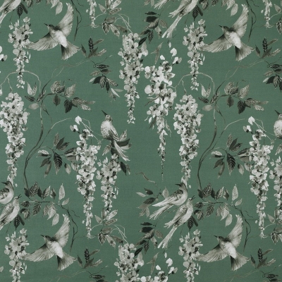 Floral Curtain Fabric : Wisteria Curtain Fabric Sage Grey