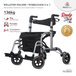 Rollator Walker 2 in 1 Wheelchair Reversible Backrest