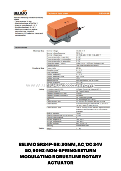 BELIMO SR24P-SR (20NM, AC/DC 24V 50/60HZ) NON-SPRING RETURN MODULATING ROBUSTLINE ROTARY ACTUATOR