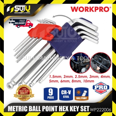 WORKPRO WP222006 9PCS Metric Ball Point Hex Key Set (1.5MM~10MM)