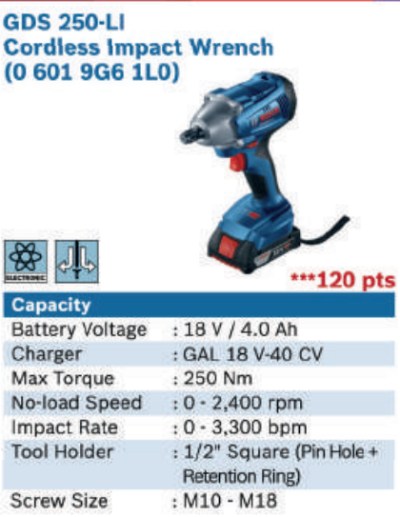 GDS 250-LI CORDLESS IMPACT WRENCH - 0 601 9G6 1L0