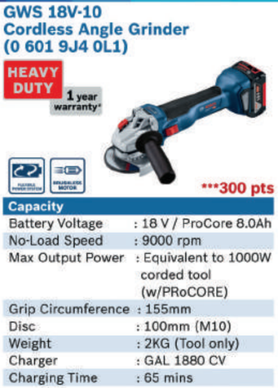 GWS 18V-10 CORDLESS ANGLE GRINDER - 0 601 9J4 OL1