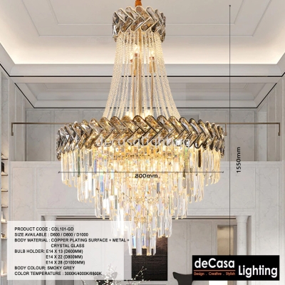 CRYSTAL CHANDELIER PENDANT LIGHT - SMOKE COLOUR