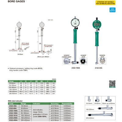 Insize 2322-250A Bore Gauge 160~250mm x0.01mm