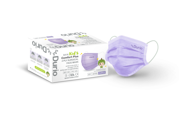 Durio 541K Kids Comfort Plus 4 Ply Surgical Face Mask (Purple)