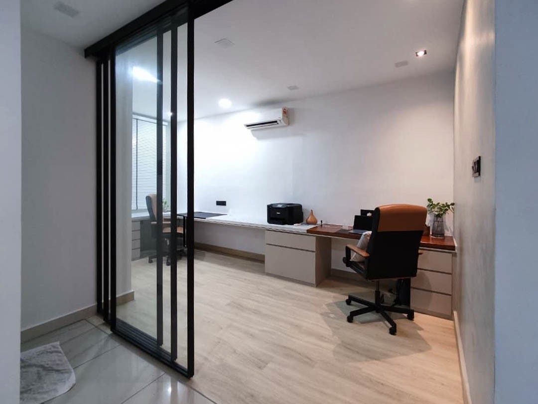 Hanging Glass Sliding Door | Home Office / Home Workspace / Study Room - Interior Design - SD Renovation - Ehsan Jaya, Johor Bahru JB Study Room Design Residential Design Interior Design