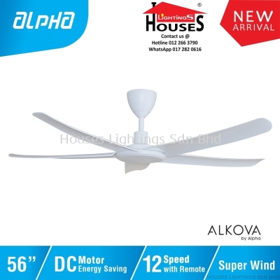 ALPHA Alkova - PAZION G2 56 Inch DC Motor Ceiling Fan with 5 Blades (12 Speed Remote) - Matt White