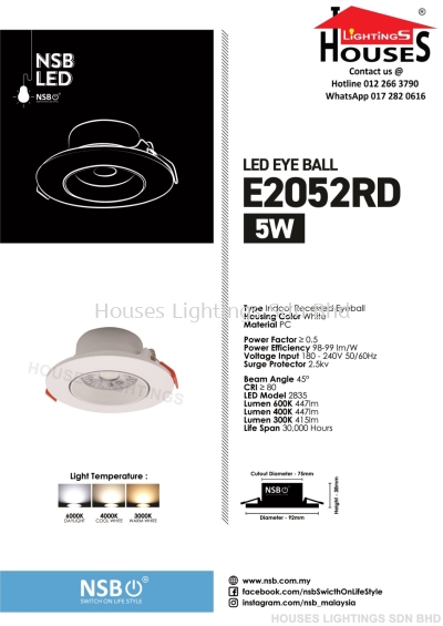 NSB E2052 RD 5W LED-WW CW DL