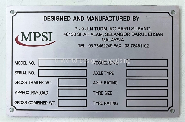 Aluminium Metal Etching Plate | Machine Equipment Name Tag Label | Malaysia