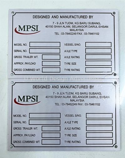 Aluminium Metal Etching Plate | Machine Equipment Name Tag Label | Malaysia