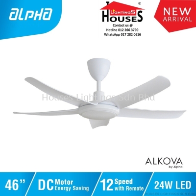 ALPHA Alkova - PAZION G2 46 Inch LED DC Motor Ceiling Fan with 5 Blades (12 Speed Remote) - Matt White