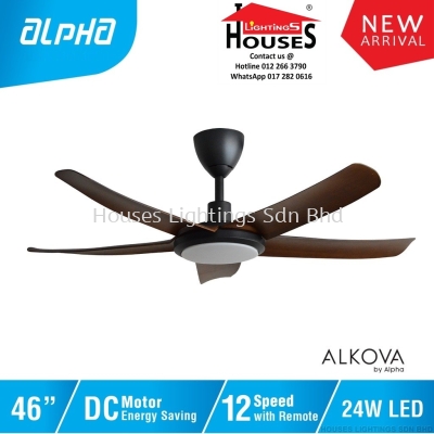 ALPHA Alkova - PAZION G2 46 Inch LED DC Motor Ceiling Fan with 5 Blades (12 Speed Remote) - WALNUT(BK+WN)