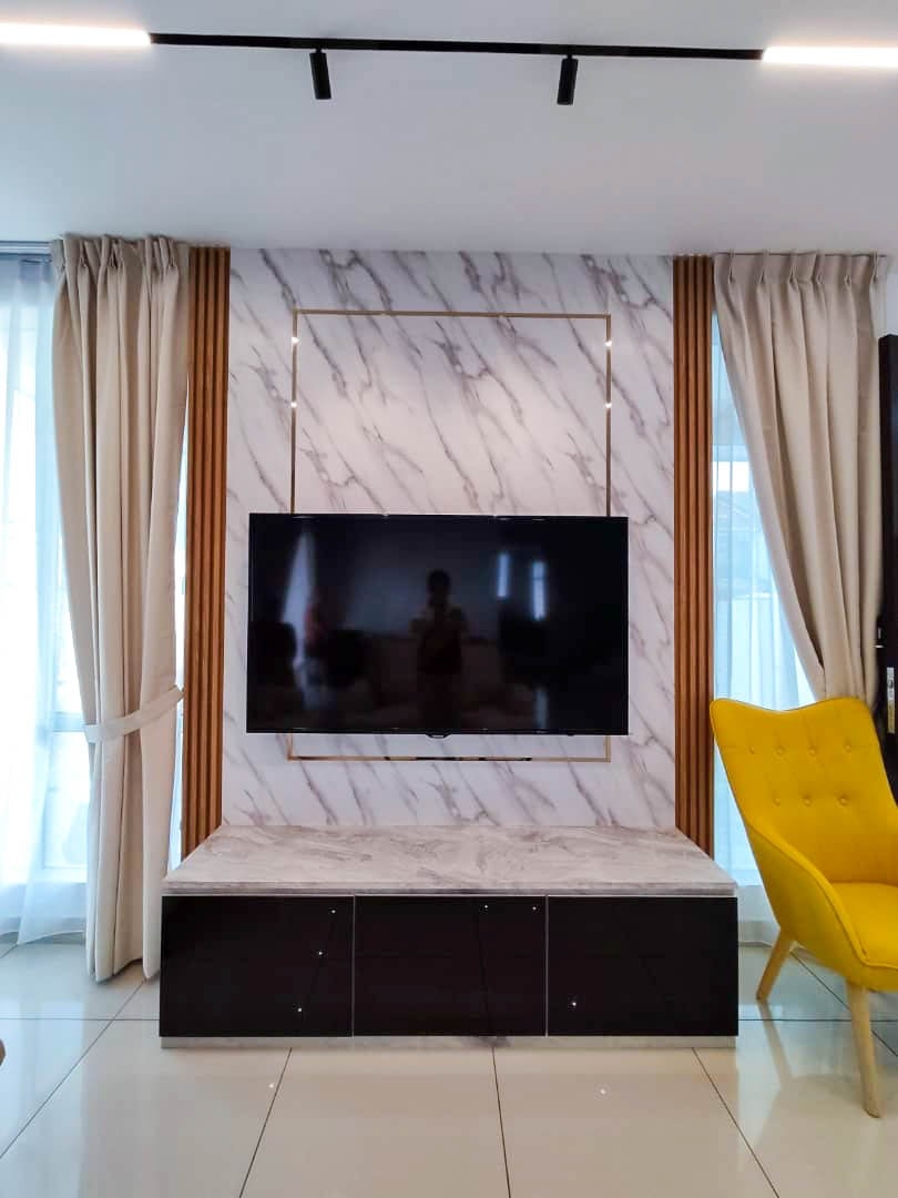 Marble Texture TV Console/ Feature Wall Design for Living Room  Interior Design - Renovation - Residential - Seri Austin Johor Bahru JB Living Design Residential Design Interior Design