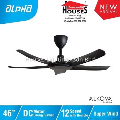 ALPHA Alkova - PAZION G2 46 Inch DC Motor Ceiling Fan with 5 Blades (12 Speed Remote) - Matt Black