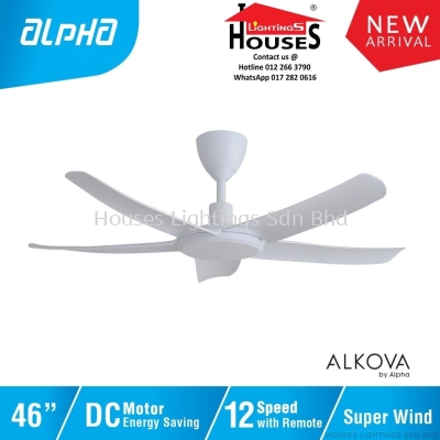 ALPHA Alkova - PAZION G2 46 Inch DC Motor Ceiling Fan with 5 Blades (12 Speed Remote) - Matt White