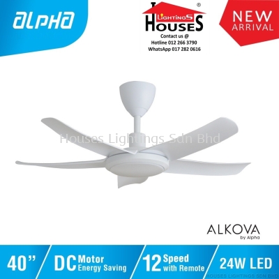 ALPHA Alkova - PAZION G2 40 Inch LED DC Motor Ceiling Fan with 5 Blades (12 Speed Remote) - Matt White