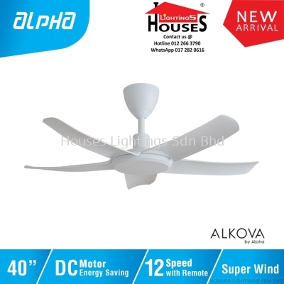 ALPHA Alkova - PAZION G2 40 Inch DC Motor Ceiling Fan with 5 Blades (12 Speed Remote) - Matt White