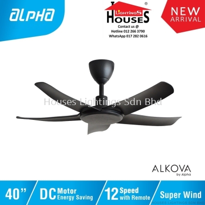 ALPHA Alkova - PAZION G2 40 Inch DC Motor Ceiling Fan with 5 Blades (12 Speed Remote) - Matt Black