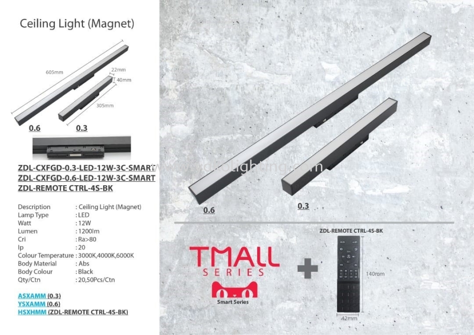 ZDL-CXFGD-0.3M-12W LED-3C TMAL MAGNET TRACK LIGHT SURFACE & RECESS TRACK LIGHT 