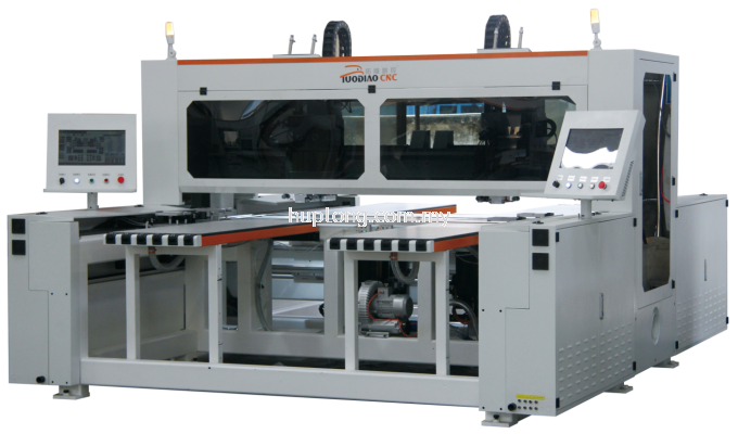 TUODIAO T-E9F CNC SIX SIDED DRILLING MACHINE FOUR BORING HEAD DUAL CHANNEL DUAL STATION