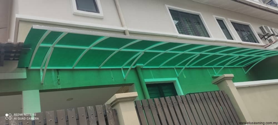 Green Color Curve Rainproof Polycarbonate Awning Roof Design