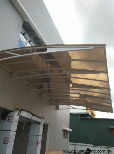 Brown Color Curve Rainproof Polycarbonate Awning Roof Design