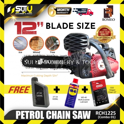 [COMBO SET] ROMEO RCH1225 / RPC2512 12 25.4CC Gasoline Chain Saw + OGAWA TCW3 500ML 2T Oil + WD-40 Multi-Purpose Lubricant + Oregon OG12 12" Saw Chain 