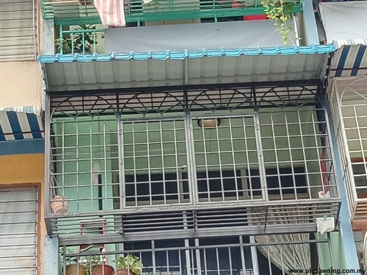 Flat Balcony Metal Awning With Cage Grill - Ampang