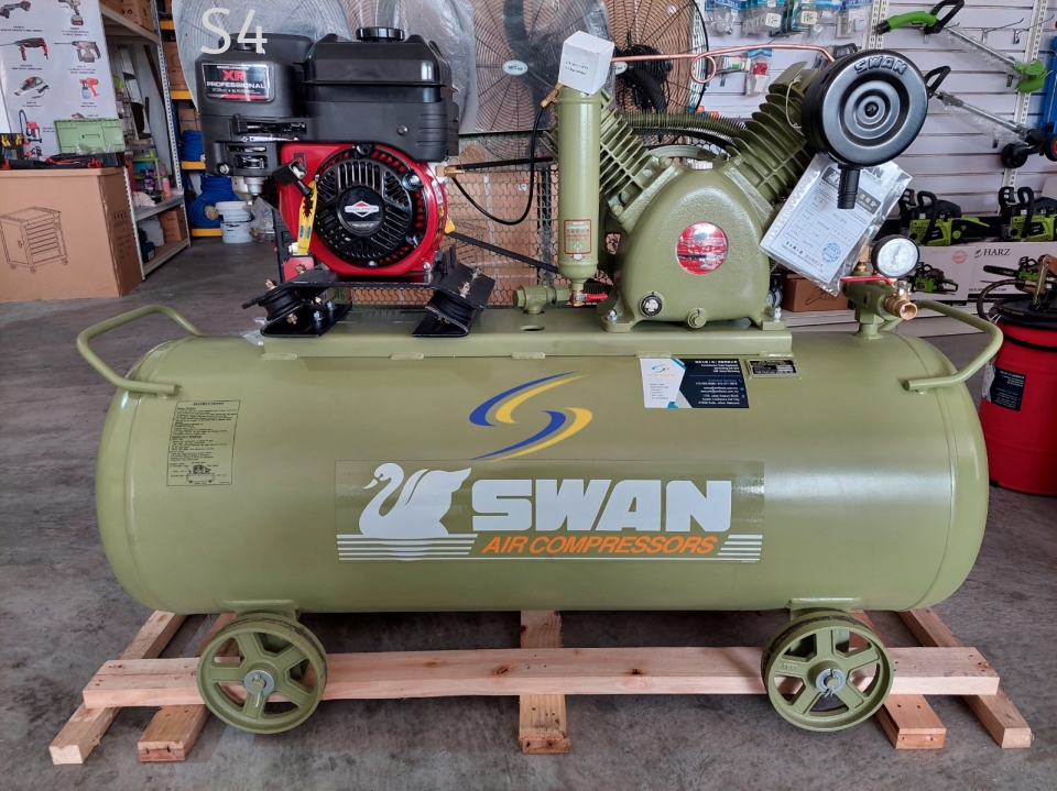 SWAN Air Compressor | HVU-203E 5.5HP Petrol Engine Air Compressor Outstation Type (237L Big Tank)