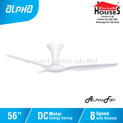 ALPHA AlphaFan - AX70 3B 56 Inch DC Motor Ceiling Fan with 3 Blades (8 Speed Remote) - Matt White