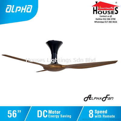 ALPHA AlphaFan - AX70 3B 56 Inch DC Motor Ceiling Fan with 3 Blades (8 Speed Remote) - WALNUT(BK+WN)