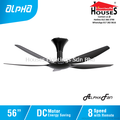 ALPHA AlphaFan - AX70 5B 56 Inch DC Motor Ceiling Fan with 5 Blades (8 Speed Remote) - Matt Black