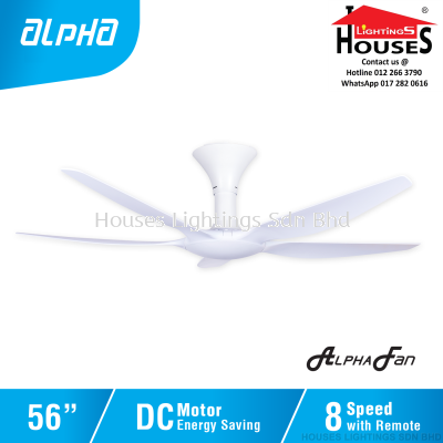 ALPHA AlphaFan - AX70 5B 56 Inch DC Motor Ceiling Fan with 5 Blades (8 Speed Remote) - Matt White