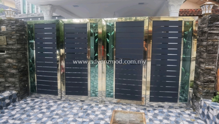 Stainless Steel Folding Gate With Aluminium Panels And Leaf Design 