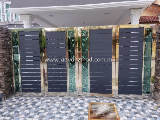 Stainless Steel Folding Gate With Aluminium Panels And Leaf Design 