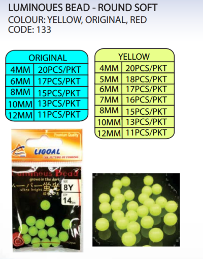 LUMINOUES BEAD - YELLOW, ORIGINAL, RED ROUND SOFT - 133