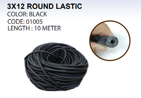 3X12 ROUND LASTIC 10 METER BLACK - 01005