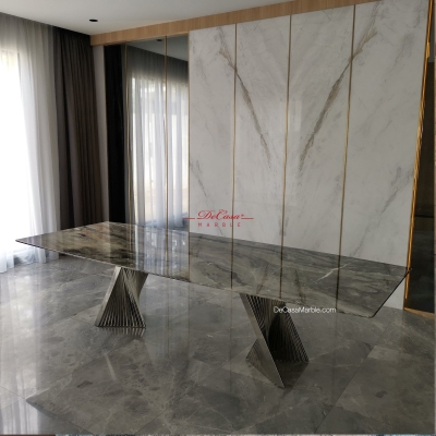 Luxury Italian Marble Dining Table / Arabescato Orobico / 10 Seaters