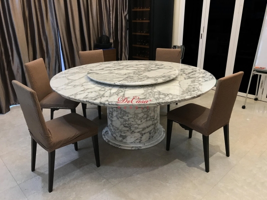 Luxury White Round Marble Table / Arabescato Corchia / 10 Seater