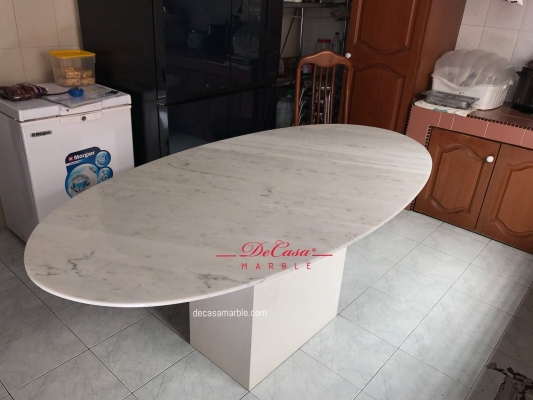 Oval Marble Dining Table  Sivec White  Stain Free  6 Seaters