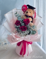 Medium Grad Bear With 3 Roses