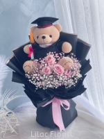 Big Graduation Bear With 3 Roses Bouquet 