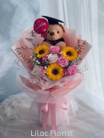 Mix Flowers (Soap) With Graduation Bear Bouquet 