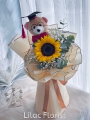 Single Sunflower With Graduation Bear Bouquet 