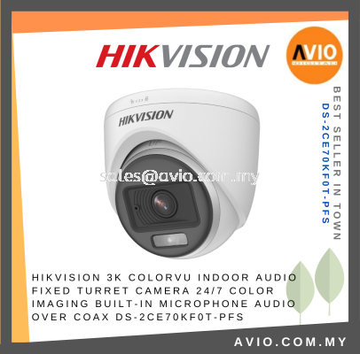 Hikvision 3K 5MP 5 Megapixel ColorVu Indoor Audio Mic Fixed Turret Analog CCTV Camera TVI CVI AHD CVBS DS-2CE70KF0T-PFS