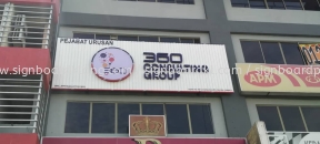 360 consultinh group aluminiun trism base 3d box up led frontlit lettering and logo signage signboard at kuala lumpur 