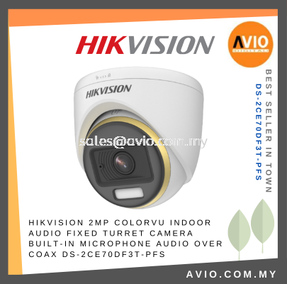 HIKVISION 2MP ColorVu Indoor Audio Fixed Turret Camera Built-in Microphone Audio Over Coax DS-2CE70DF3T-PFS 