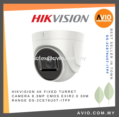 Hikvision 4K 8MP 8 Megapixel HD 30m IR Indoor Turret Dome Analog CCTV Security Camera Plastic White DS-2CE76U0T-ITPF
